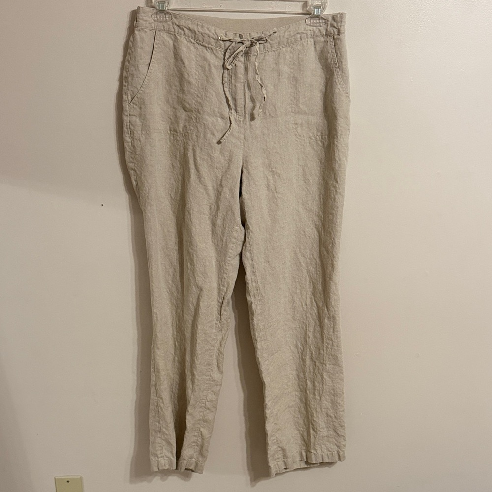 Charter Club 100% Linen Pull On Pants Elastic Waist Tan Size Large Beachy Summer